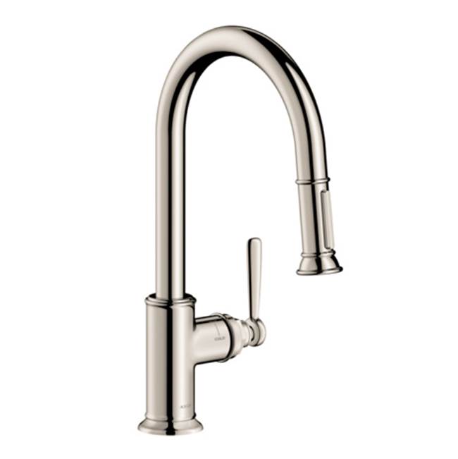 Axor Montreux HighArc Kitchen Faucet 2-Spray Pull-Down, 1.75 GPM in Polished Nickel
