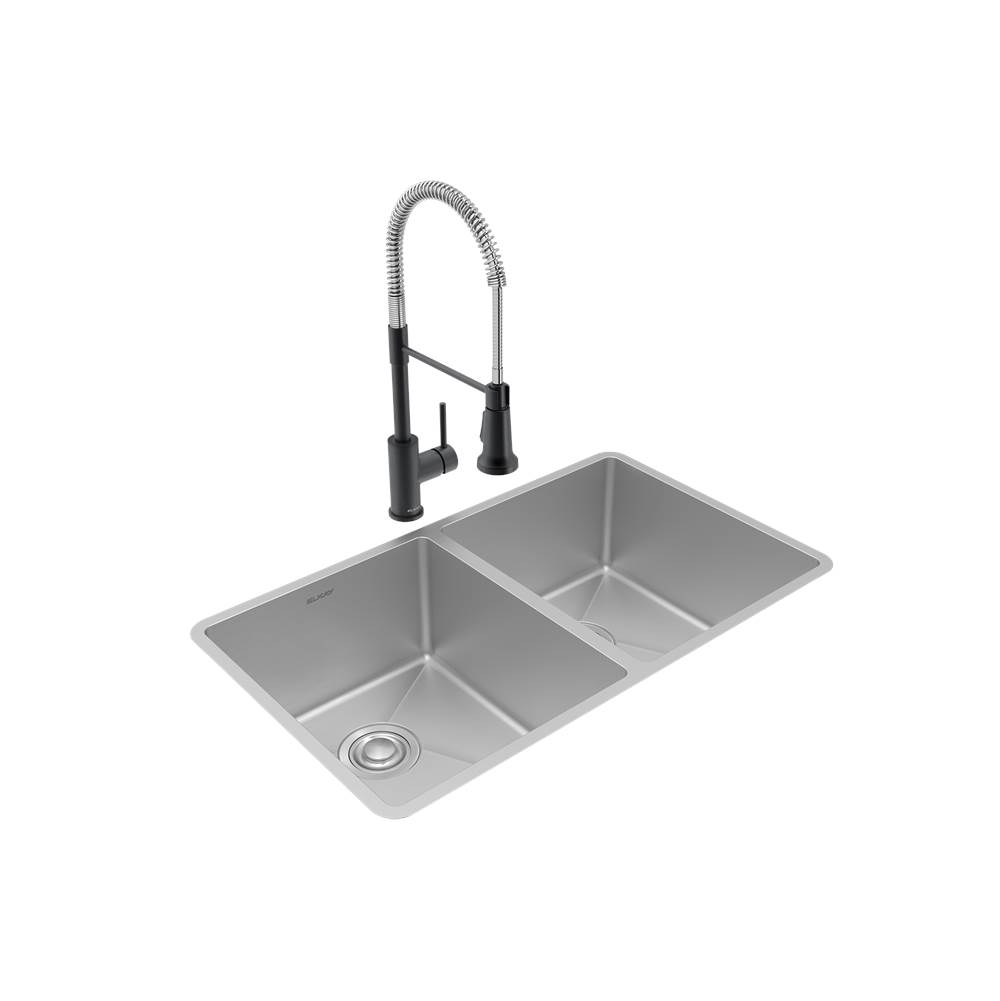 Elkay Crosstown 18 Gauge Stainless Steel 31-1/2'' x 18-1/2'' x 9'', Equal Double Bowl Undermount Sink and Faucet Kit with Drain