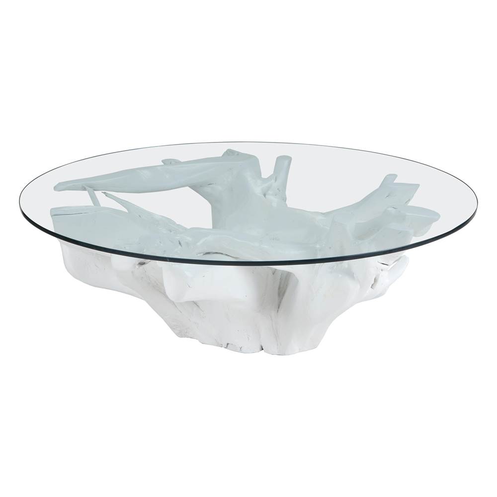 Elk Home Yava Teak Root Cocktail Table With Glass Top in White