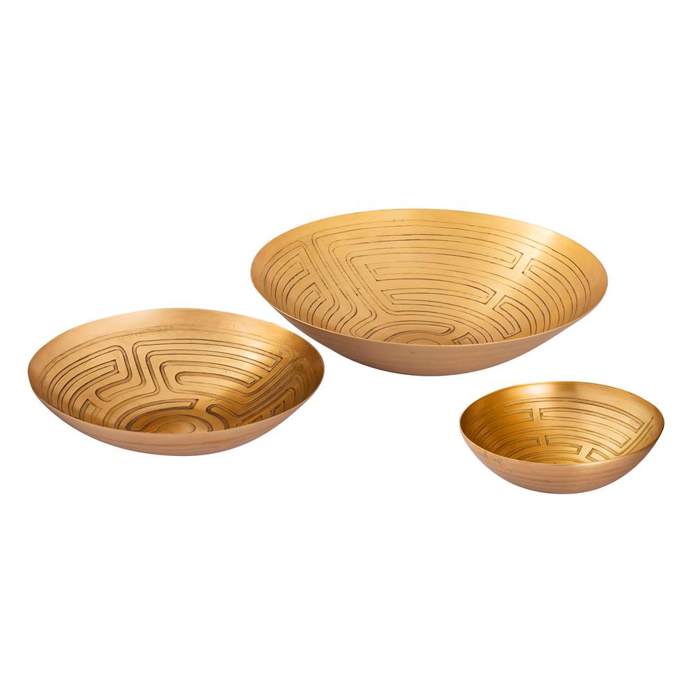 Elk Home Maze Etched Bowls - Set of 3 Brass