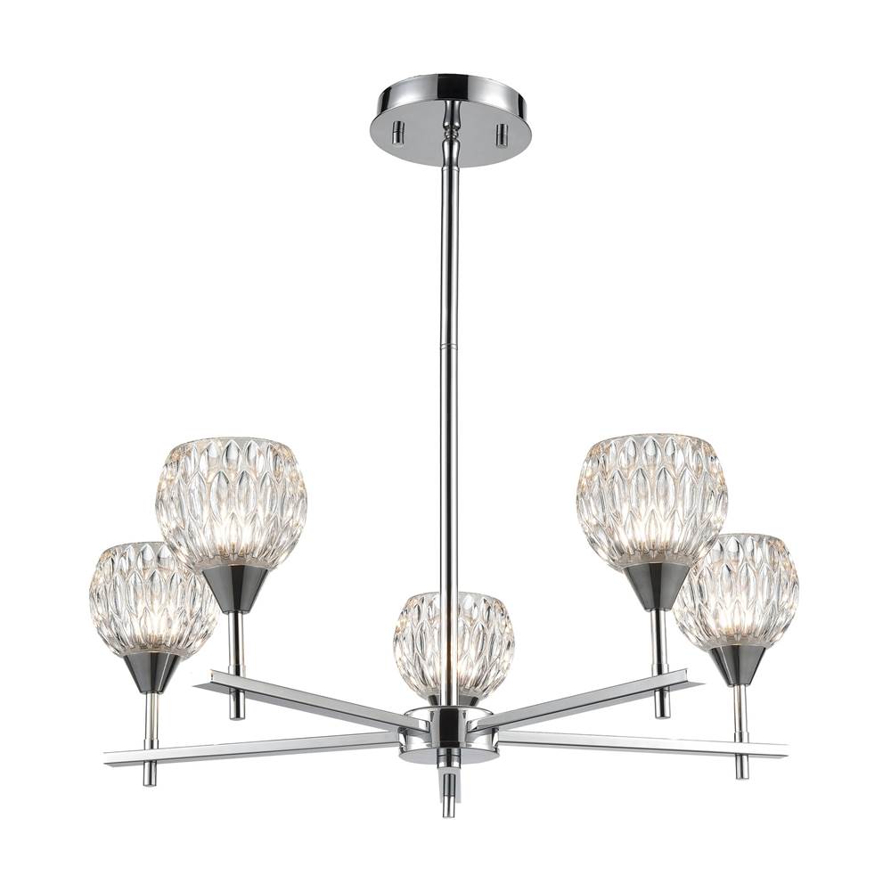 Elk Lighting Kersey 5-Light Chandelier in Polished Chrome With Clear Crystal