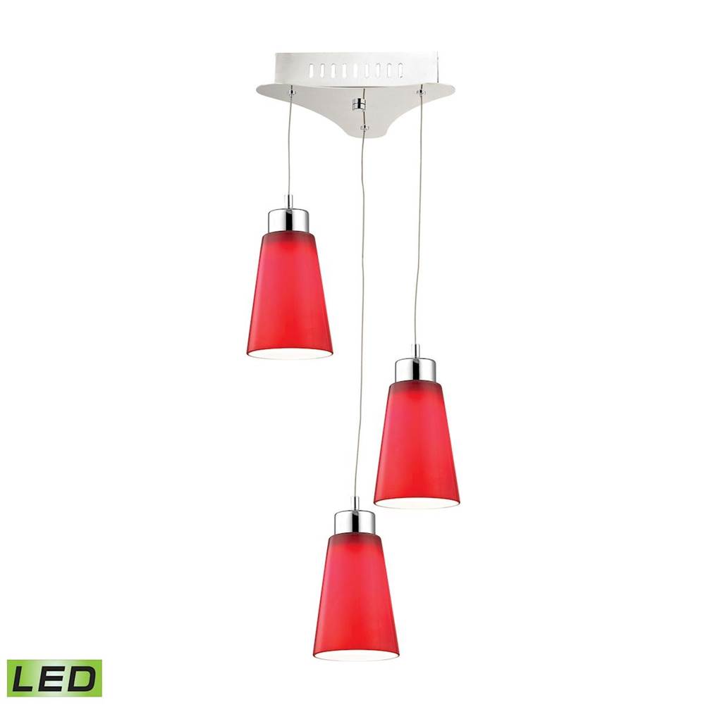 Elk Lighting Coppa Triple LED Pendant Complete With Red Glass Shade and Holder