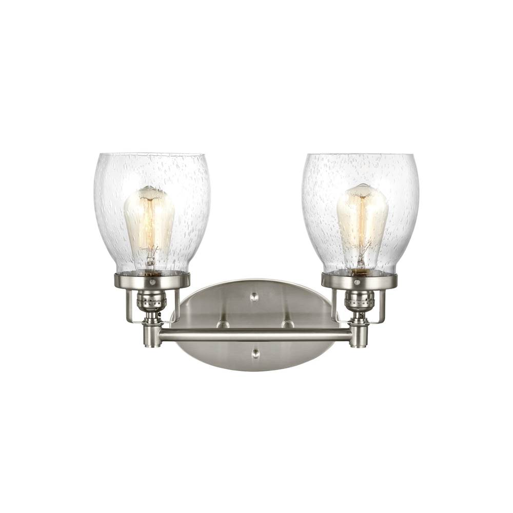 Generation Lighting Belton Transitional 2-Light Indoor Dimmable Bath Vanity Wall Sconce In Brushed Nickel Silver Finish With Clear Seeded Glass Shades
