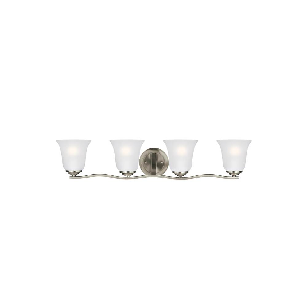 Generation Lighting Emmons Traditional 4-Light Indoor Dimmable Bath Vanity Wall Sconce In Brushed Nickel Silver Finish With Satin Etched Glass Shades