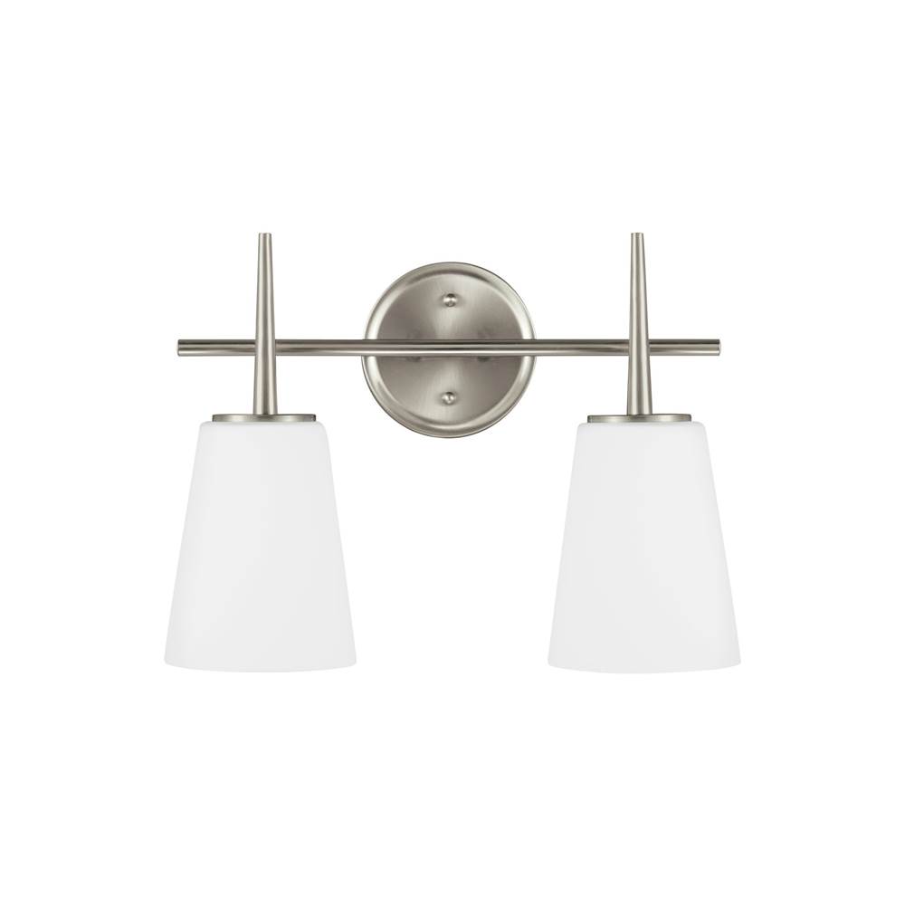 Generation Lighting Driscoll Contemporary 2-Light Indoor Dimmable Bath Vanity Wall Sconce In Brushed Nickel Silver Finish With Cased Opal Etched Glass