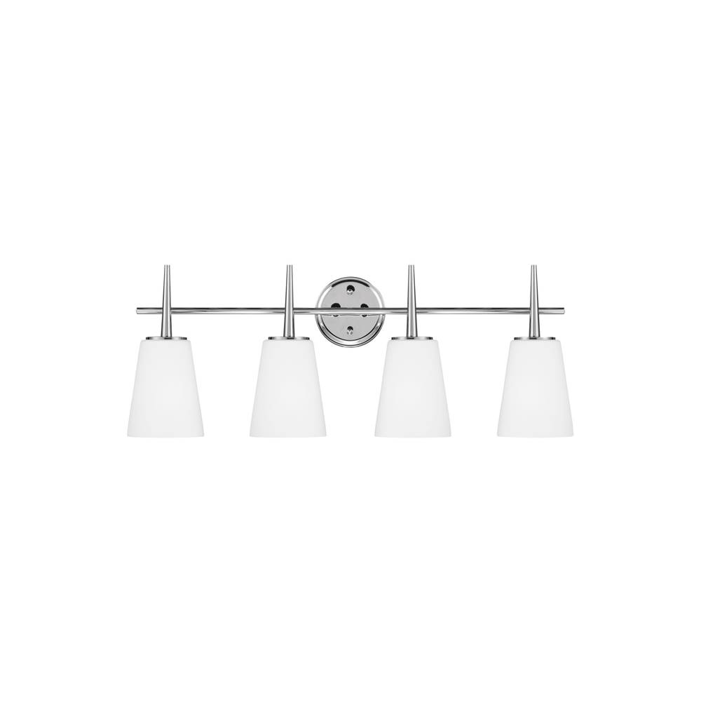Generation Lighting Driscoll Contemporary 4-Light Indoor Dimmable Bath Vanity Wall Sconce In Chrome Silver Finish With Cased Opal Etched Glass