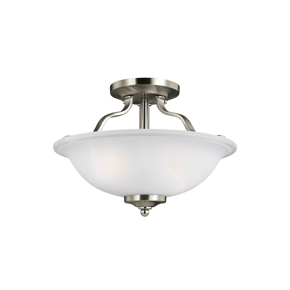 Generation Lighting Emmons Traditional 2-Light Indoor Dimmable Ceiling Semi-Flush Mount In Brushed Nickel Silver Finish With Satin Etched Glass Shade