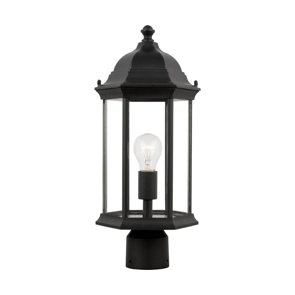 Generation Lighting Sevier Traditional 1-Light Outdoor Exterior Medium Post Lantern In Black Finish With Clear Glass Panels