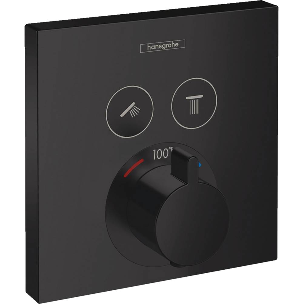 Hansgrohe ShowerSelect Thermostatic Trim for 2 Functions, Square in Matte Black