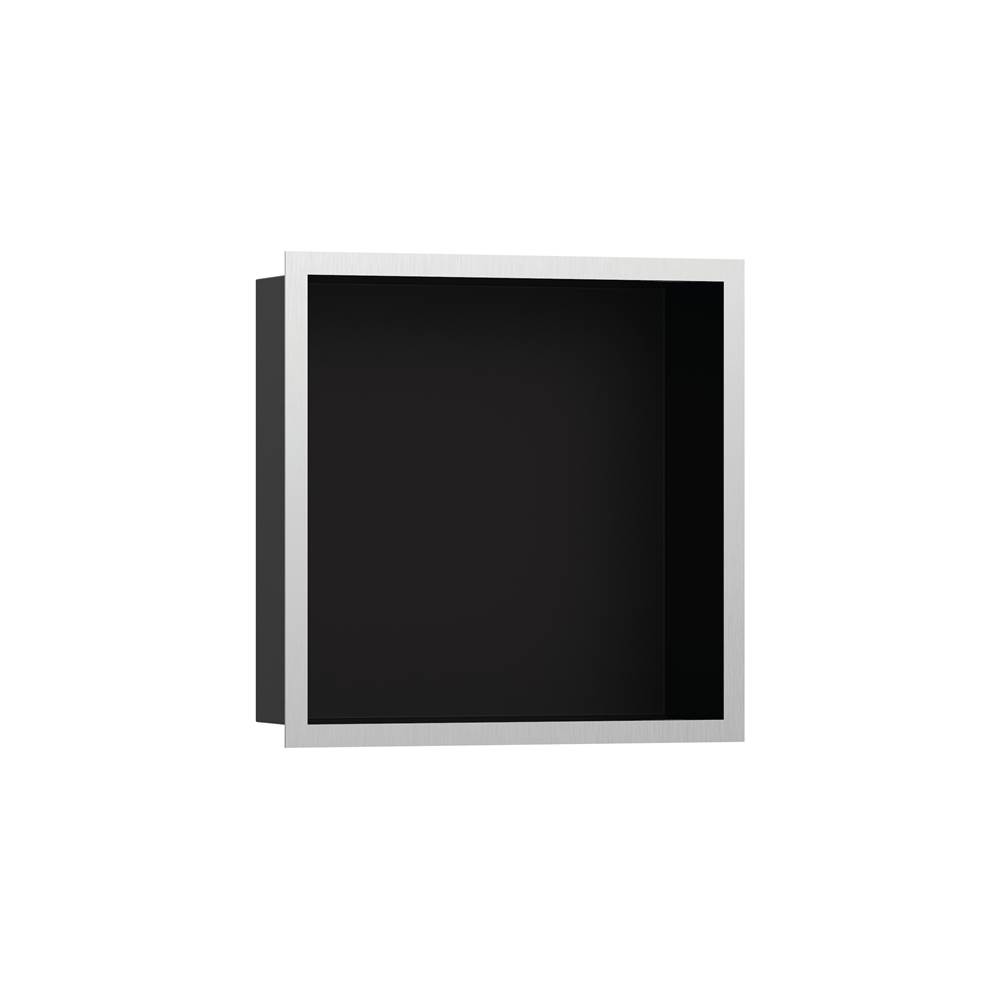 Hansgrohe XtraStoris Individual Wall Niche Matte Black with Design Frame 12''x 12''x 4'' in Brushed Stainless Steel