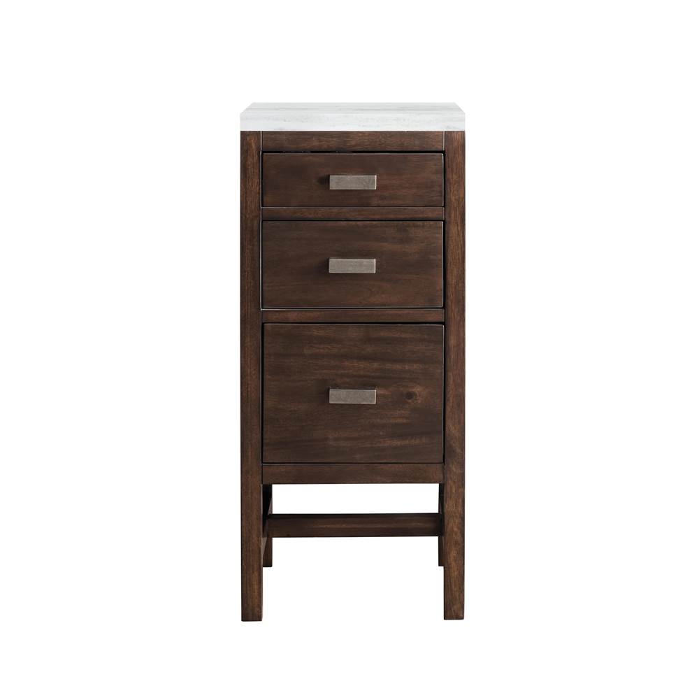 James Martin Vanities Addison 15''  Base Cabinet w/ Drawers, Mid Century Acacia w/ 3 CM Arctic Fall Solid Surface Top