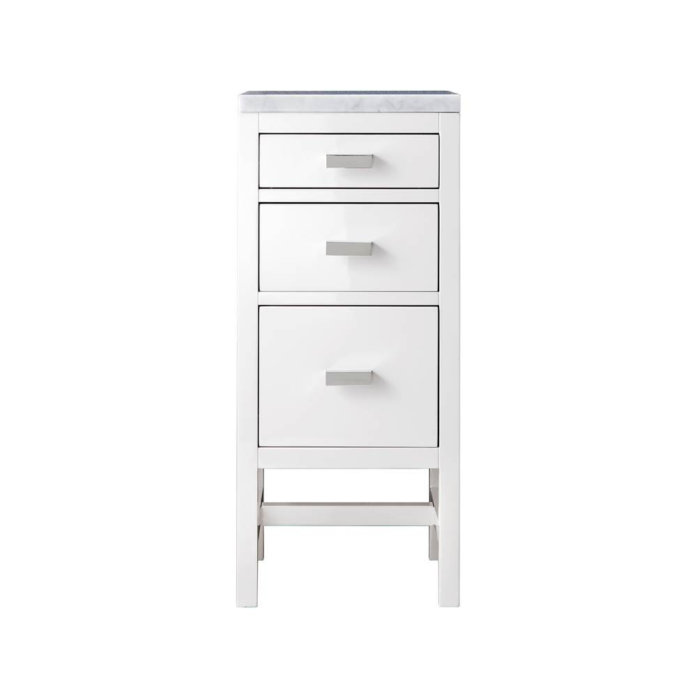James Martin Vanities Addison 15''  Base Cabinet w/ Drawers, Glossy White w/ 3 CM Carrara Marble Top