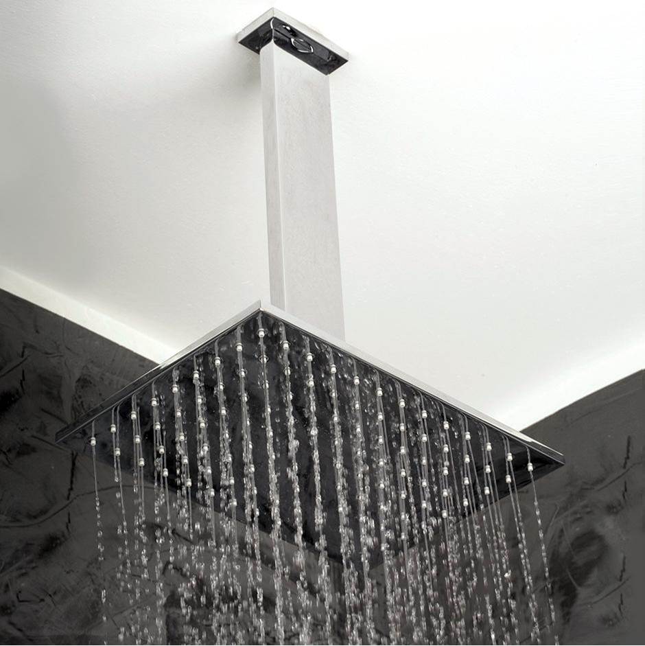 Lacava Ceiling-mount tilting rectangular rain shower head, 117 rubber nozzles. Arm and flange sold separately.