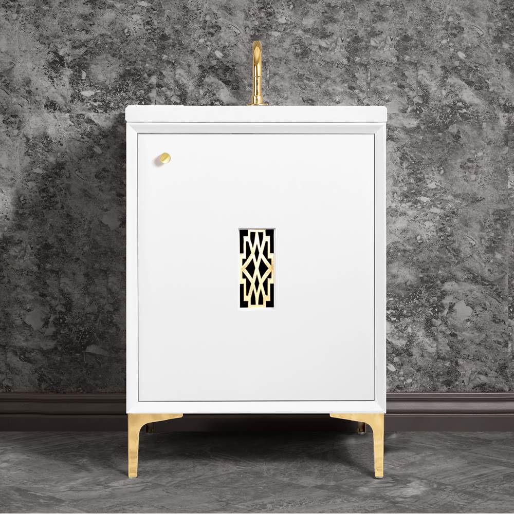 Linkasink Frame 24'' Wide White Vanity with Polished Brass Deco Grate and Legs, 24'' x 22'' x 33.5'' (without vanity top)