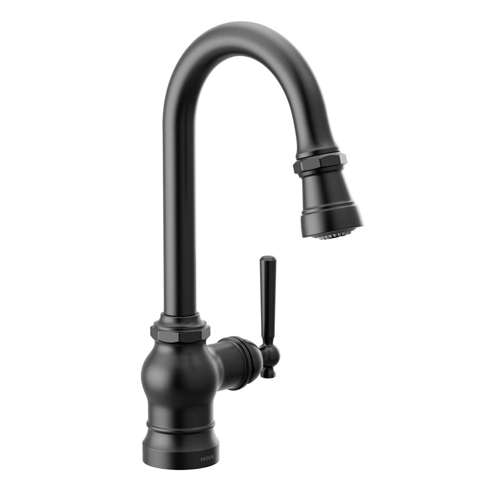 Moen Paterson One-Handle Pulldown Bar Faucet with Power Clean, Includes Interchangeable Handle, Matte Black