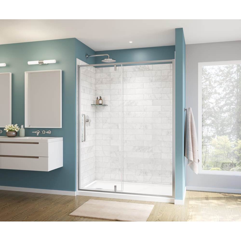 Maax Uptown 57-59 x 76 in. 8 mm Pivot Shower Door for Alcove Installation with Clear glass in Chrome & White Marble