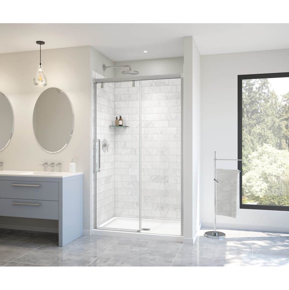 Maax Uptown 44-47 x 76 in. 8 mm Sliding Shower Door for Alcove Installation with Clear glass in Chrome & White Marble