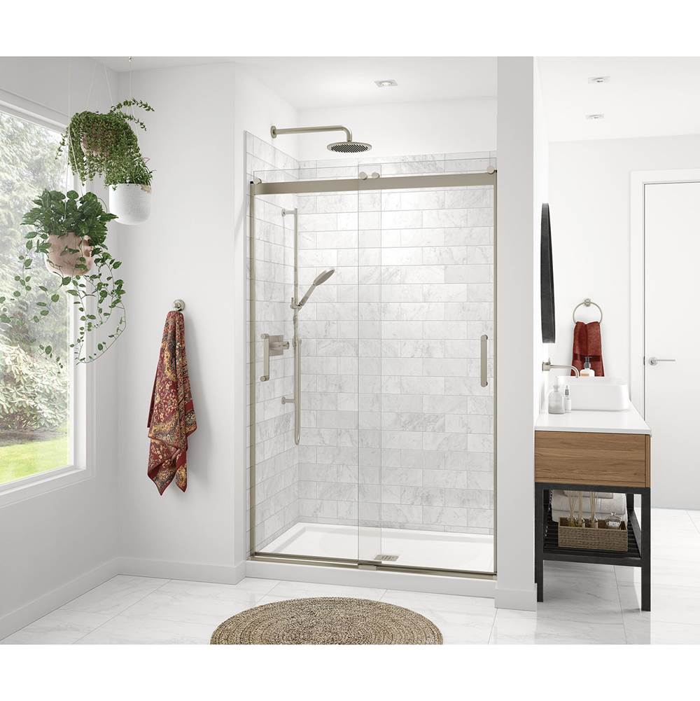 Maax Revelation Round 44-47 x 70 1/2-73 in. 6 mm Sliding Shower Door for Alcove Installation with Clear glass in Brushed Nickel