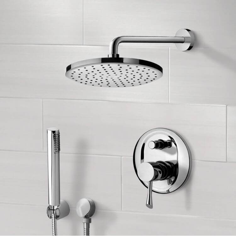 Nameeks Chrome Round Shower Faucet Set with Handheld Shower