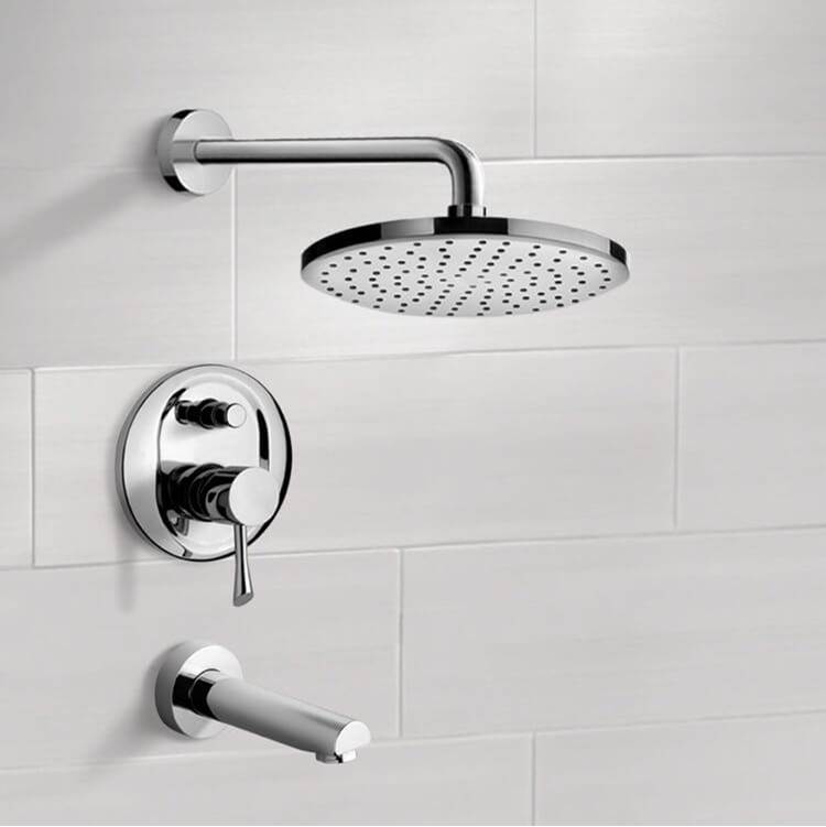 Nameeks Polished Chrome Modern Round Tub and Rain Shower Faucet Set