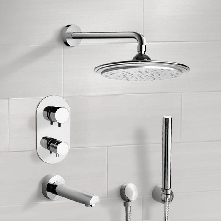 Nameeks Polished Chrome Thermostatic Tub and Shower Faucet with Handheld Shower