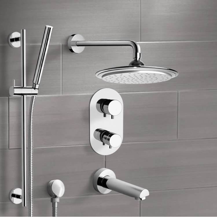 Nameeks Round Thermostatic Chrome Tub and Shower Faucet with Slide Rail