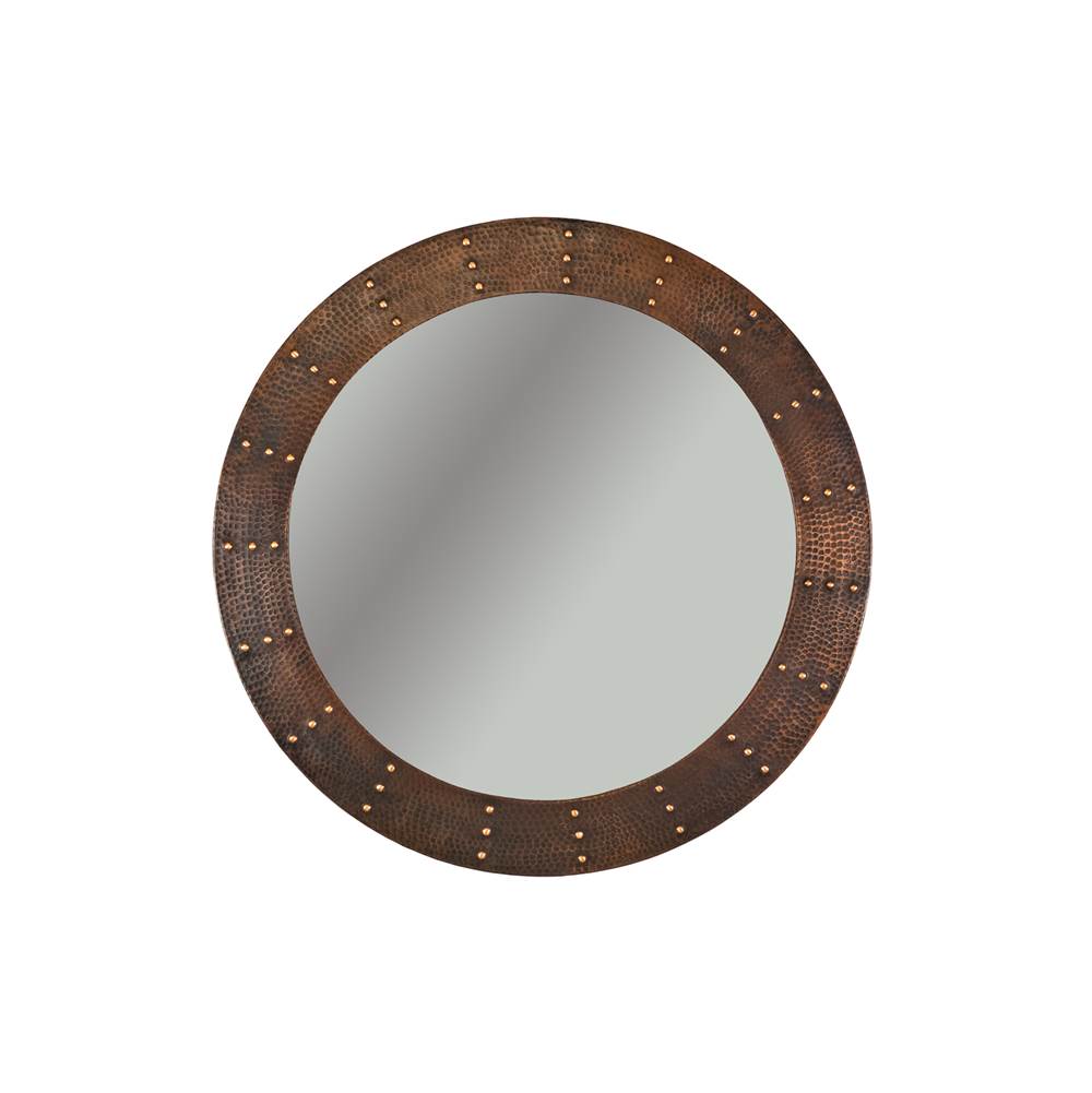 Premier Copper Products 34'' Hand Hammered Round Copper Mirror with Hand Forged Rivets