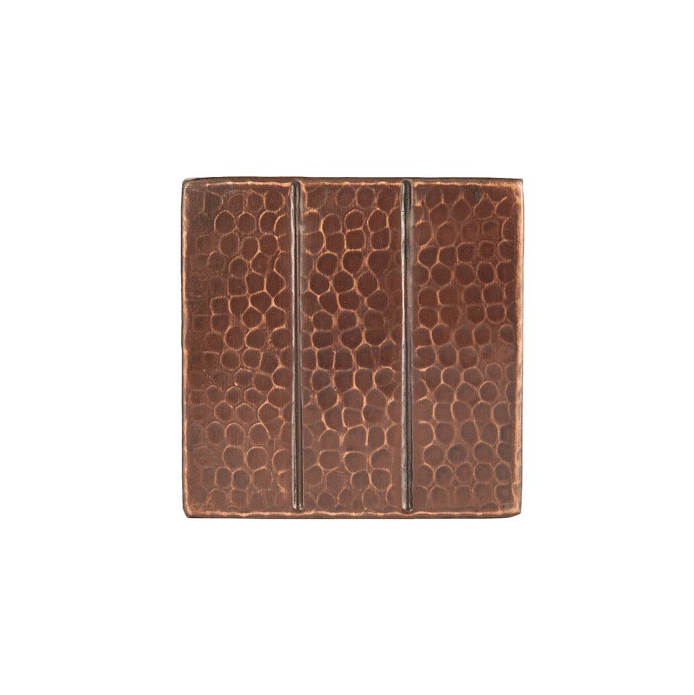 Premier Copper Products 4'' x 4'' Hammered Copper with Linear Tile Design - Quantity 4