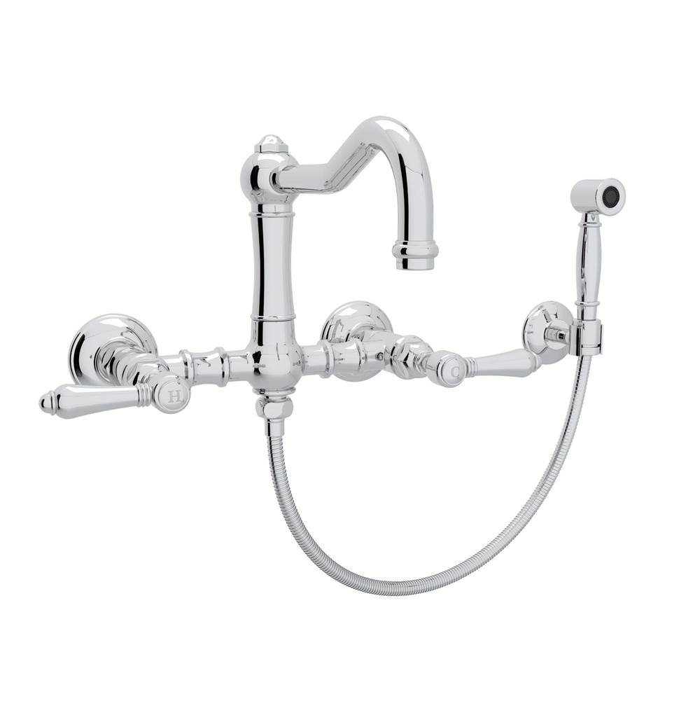 Rohl Acqui® Wall Mount Bridge Kitchen Faucet With Sidespray And Column Spout