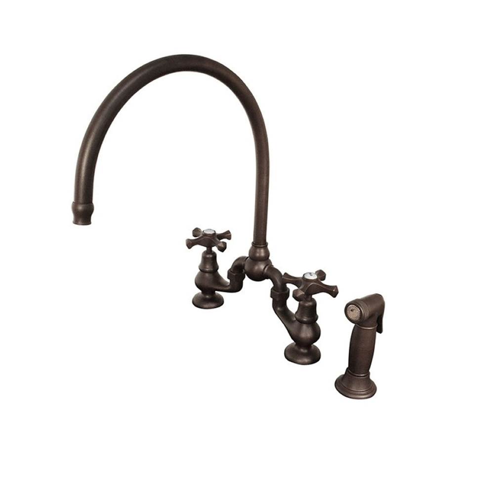 Sonoma Forge Brownstone Deck Mount Faucet With Large Swivel Spout And Ceramic Hot And Cold Buttons 11'' Center To Aerator 9'' Height, To Spout Tip