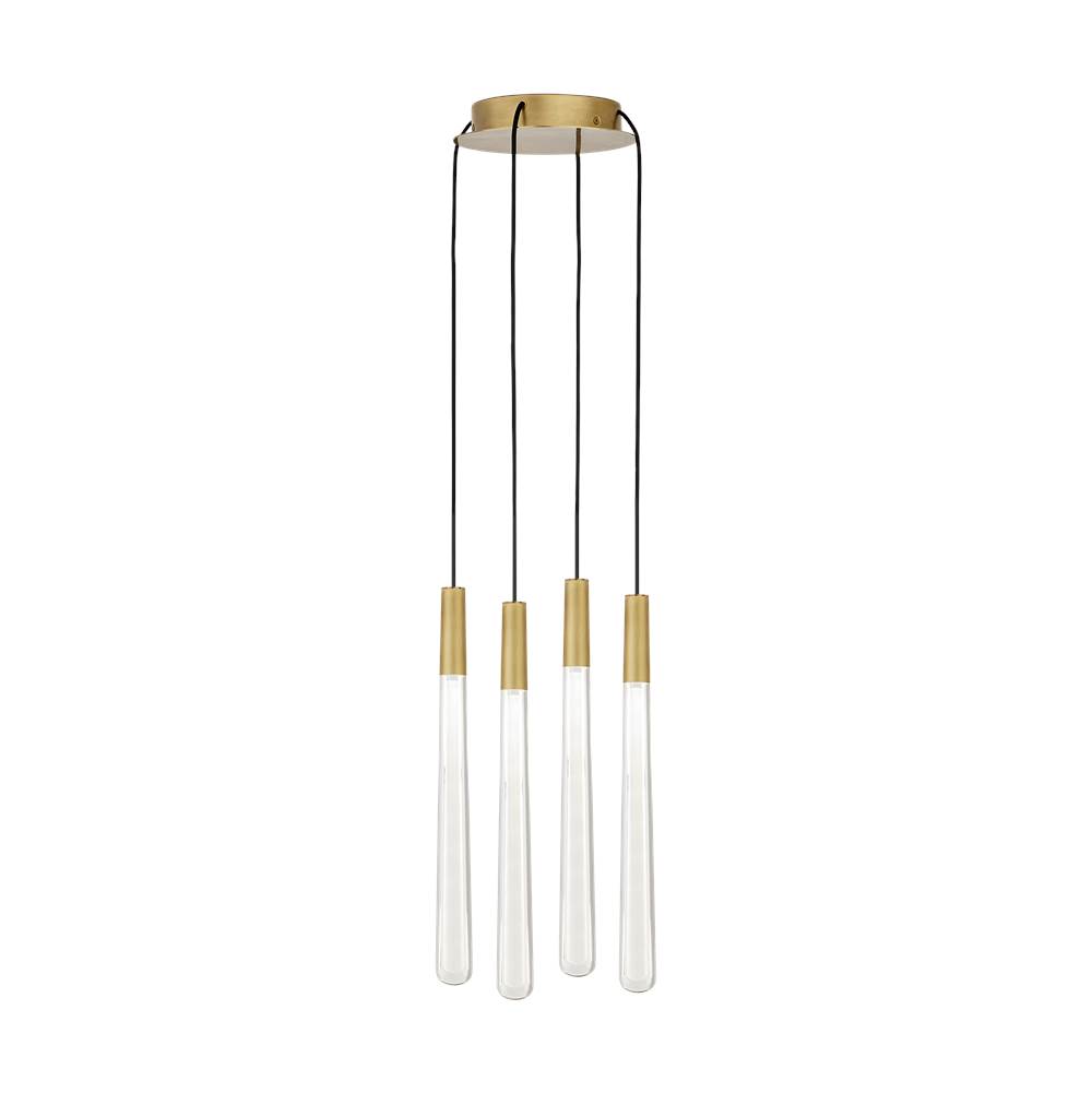 Visual Comfort Modern Collection Sean Lavin Pylon 4-Light Dimmable Led Crystal Light Chandelier With Natural Brass Finish And Crystal Shades