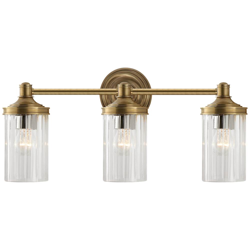 Visual Comfort Signature Collection Ava Triple Sconce in Hand-Rubbed Antique Brass with Crystal