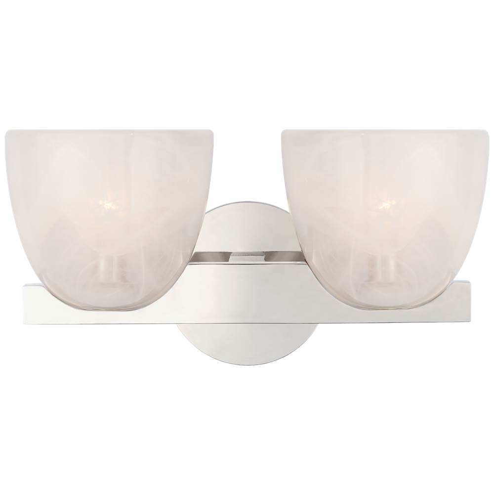 Visual Comfort Signature Collection Carola Double Sconce in Polished Nickel with White Strie Glass