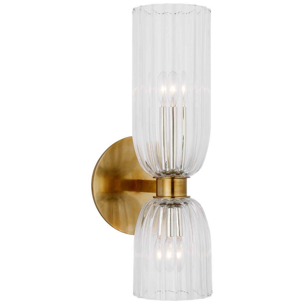 Visual Comfort Signature Collection Asalea 16'' Double Bath Sconce in Hand-Rubbed Antique Brass with Clear Glass