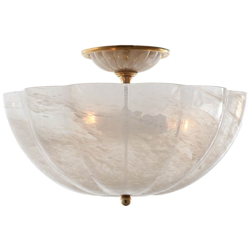 Visual Comfort Signature Collection Rosehill Semi-Flush in Hand-Rubbed Antique Brass with White Strie Glass