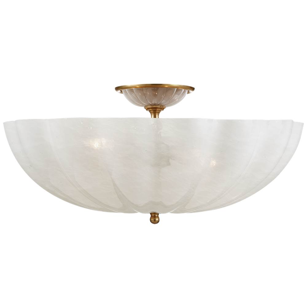 Visual Comfort Signature Collection Rosehill Large Semi-Flush Mount in Hand-Rubbed Antique Brass with White Strie Glass