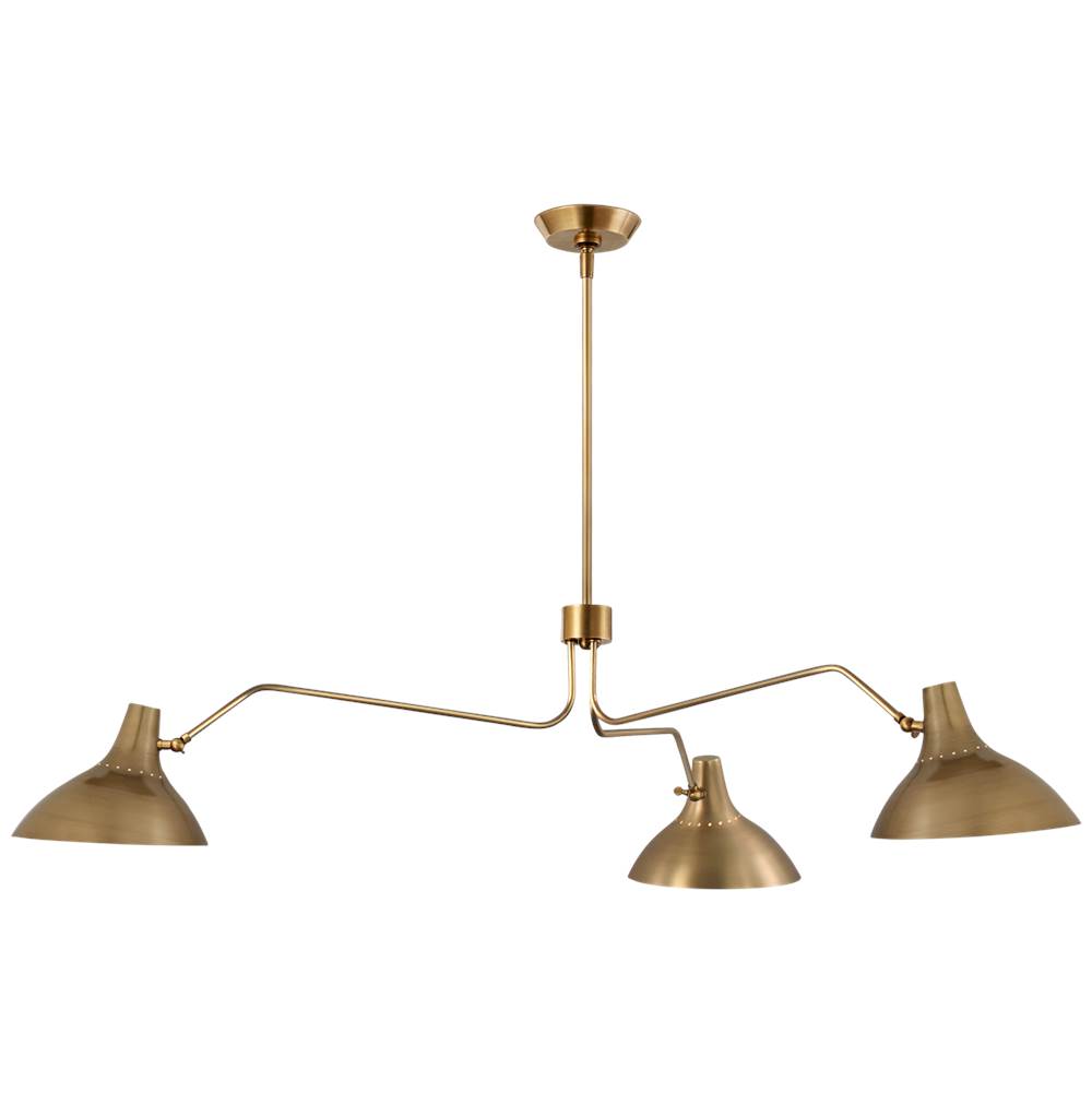 Visual Comfort Signature Collection Charlton Large Triple Arm Chandelier in Hand-Rubbed Antique Brass