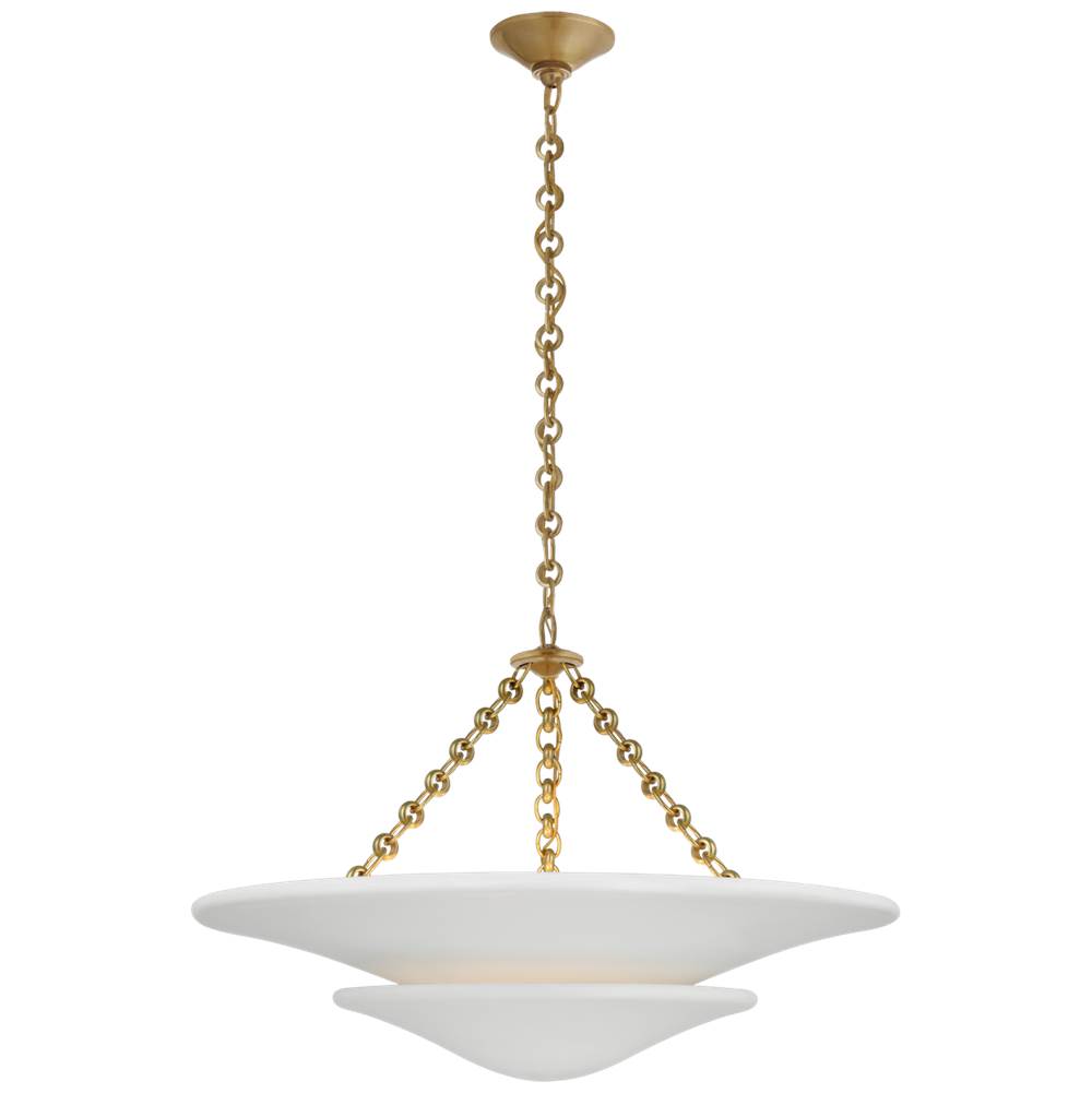 Visual Comfort Signature Collection Mollino Medium Tiered Chandelier in Hand-Rubbed Antique Brass with Plaster White Shade