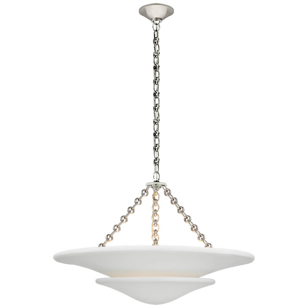 Visual Comfort Signature Collection Mollino Medium Tiered Chandelier in Polished Nickel with Plaster White Shade