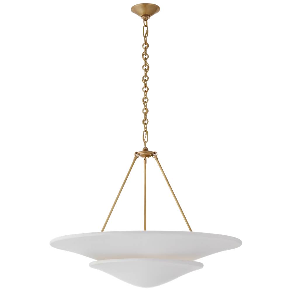 Visual Comfort Signature Collection Mollino Large Tiered Chandelier in Hand-Rubbed Antique Brass with Plaster White Shade