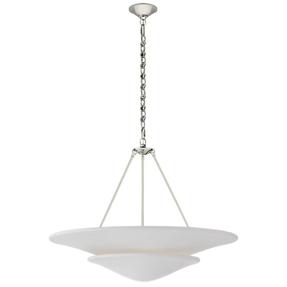 Visual Comfort Signature Collection Mollino Large Tiered Chandelier in Polished Nickel with Plaster White Shade