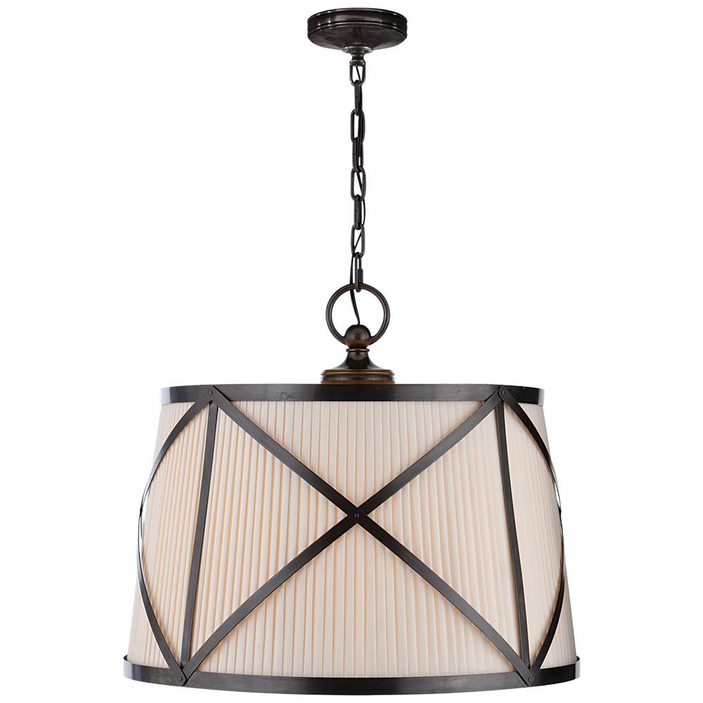 Visual Comfort Signature Collection Grosvenor Large Single Hanging Shade in Bronze with Linen Shade