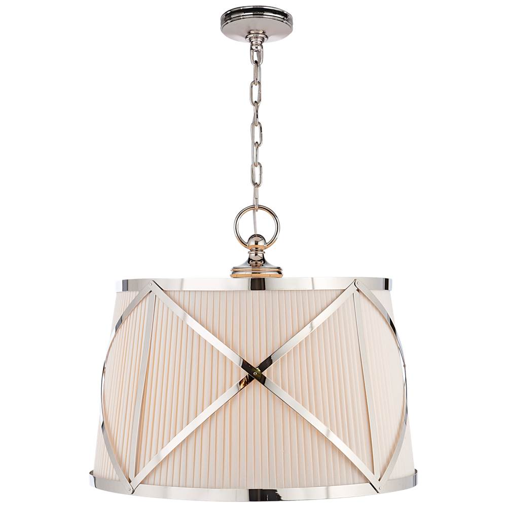 Visual Comfort Signature Collection Grosvenor Large Single Hanging Shade in Polished Nickel with Linen Shade