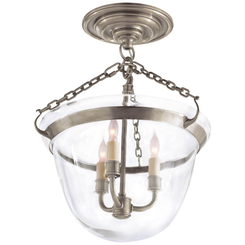Visual Comfort Signature Collection Country Semi-Flush Bell Jar Lantern in Antique Nickel