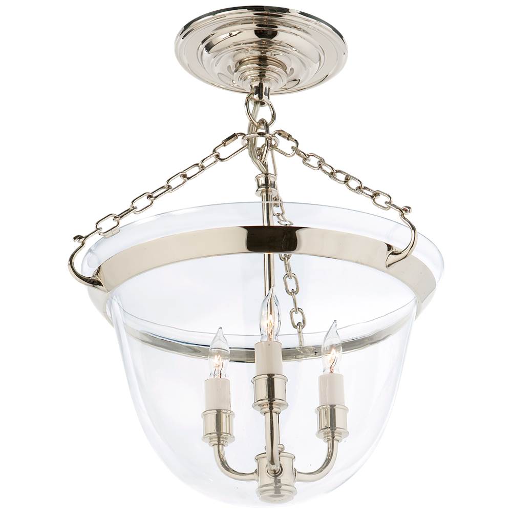 Visual Comfort Signature Collection Country Semi-Flush Bell Jar Lantern in Polished Nickel