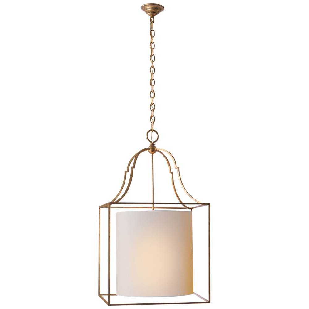 Visual Comfort Signature Collection Gustavian Lantern in Gilded Iron with Natural Paper Shade