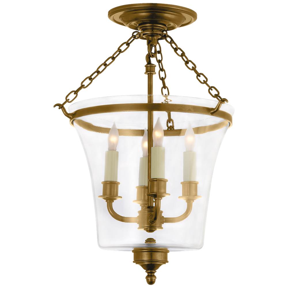 Visual Comfort Signature Collection Sussex Semi-Flush Bell Jar Lantern in Antique-Burnished Brass