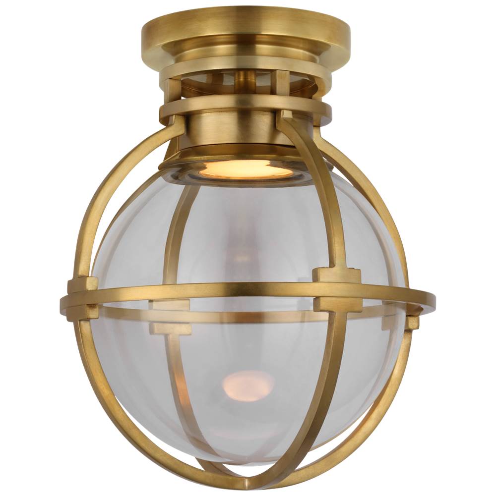 Visual Comfort Signature Collection Gracie 7'' Captured Globe Flush Mount in Antique-Burnished Brass with Clear Glass