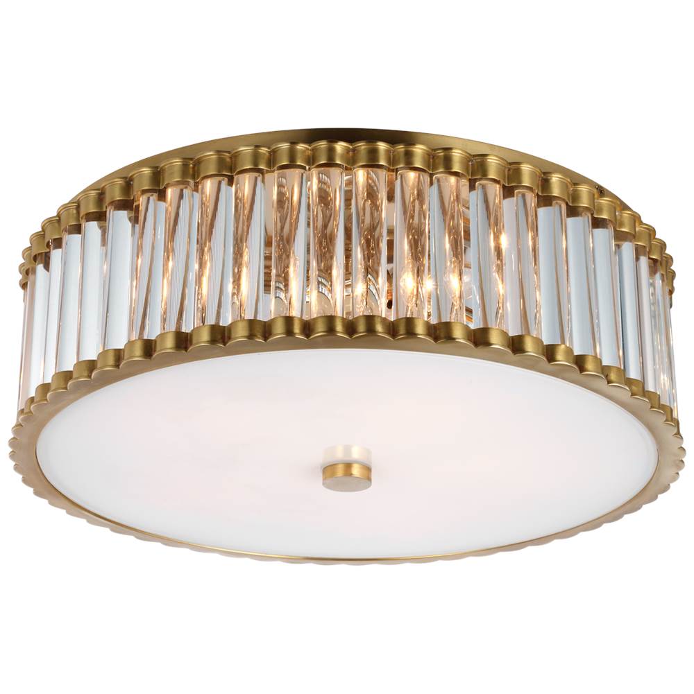 Visual Comfort Signature Collection Kean 18'' Flush Mount in Hand-Rubbed Antique Brass with Clear Glass Rods and Frosted Glass Diffuser
