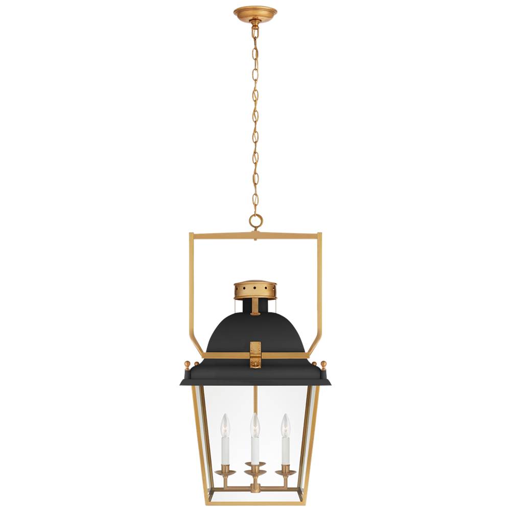 Visual Comfort Signature Collection Coventry Medium Lantern in Matte Black and Antique-Burnished Brass with Clear Glass